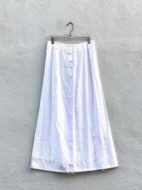 Vintage 90s Y2K Johnny Was Boho White Linen Drawstring Maxi Skirt Size Large